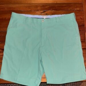 Peter Miller mint/soft teal green flat front shorts